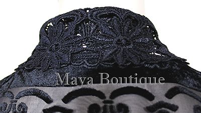 Pre-owned Maya Matazaro Lace & Burnout Velvet Kimono Caftan Jacket Duster Black  Plus