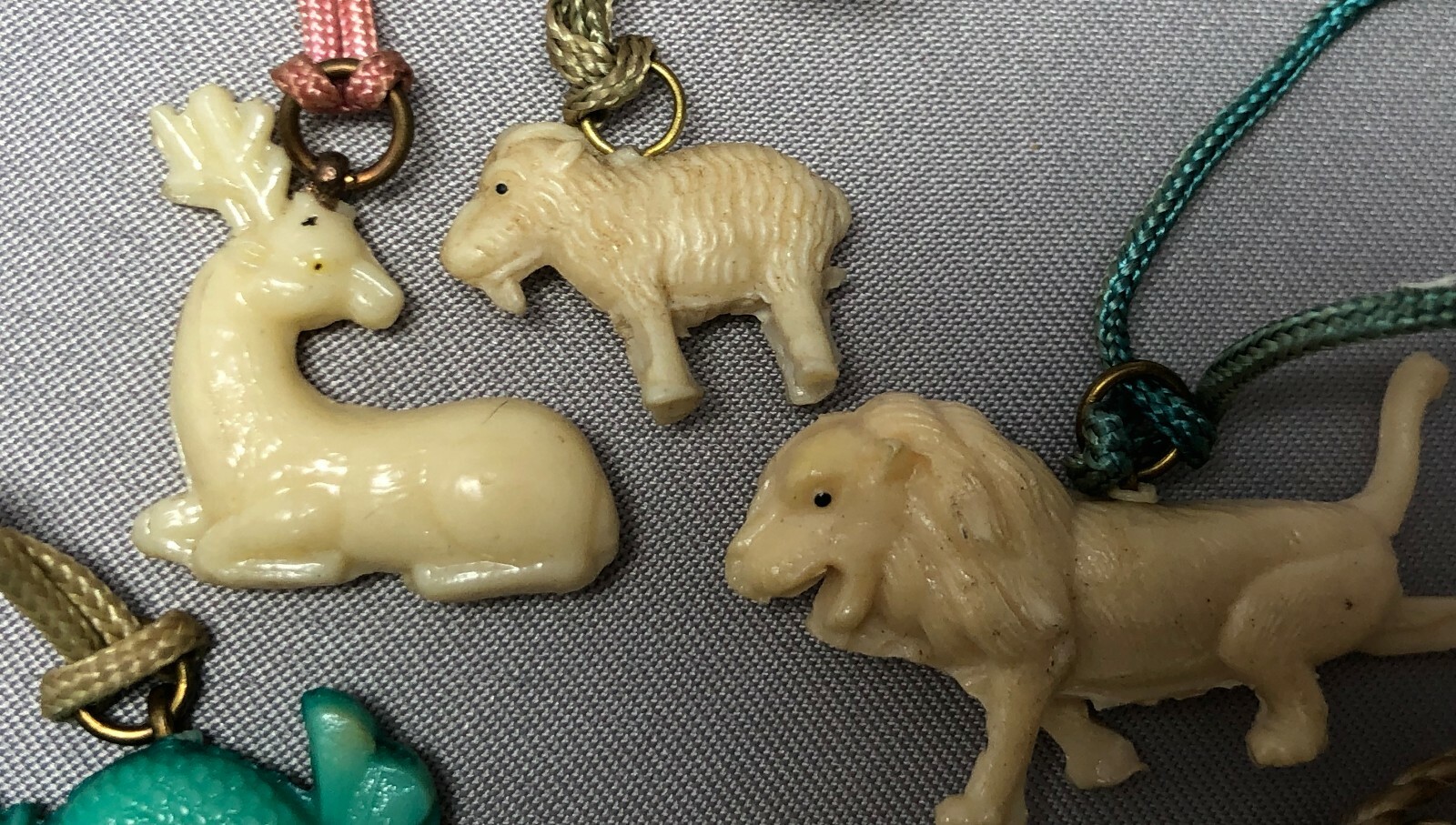 6 1940s LION Goat DRAGON Deer CAMEL Charm CRACKER JACK Prize Toy Premium Vintage