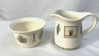 Pfaltzgraff Naturewood  Collection Cream & Sugar NWT Leaves Garden Plant Motif