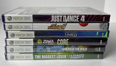 Lot Of 6 New/Sealed XBOX360 Games: Just Dance 4, Zumba, Kinect, Biggest Loser...