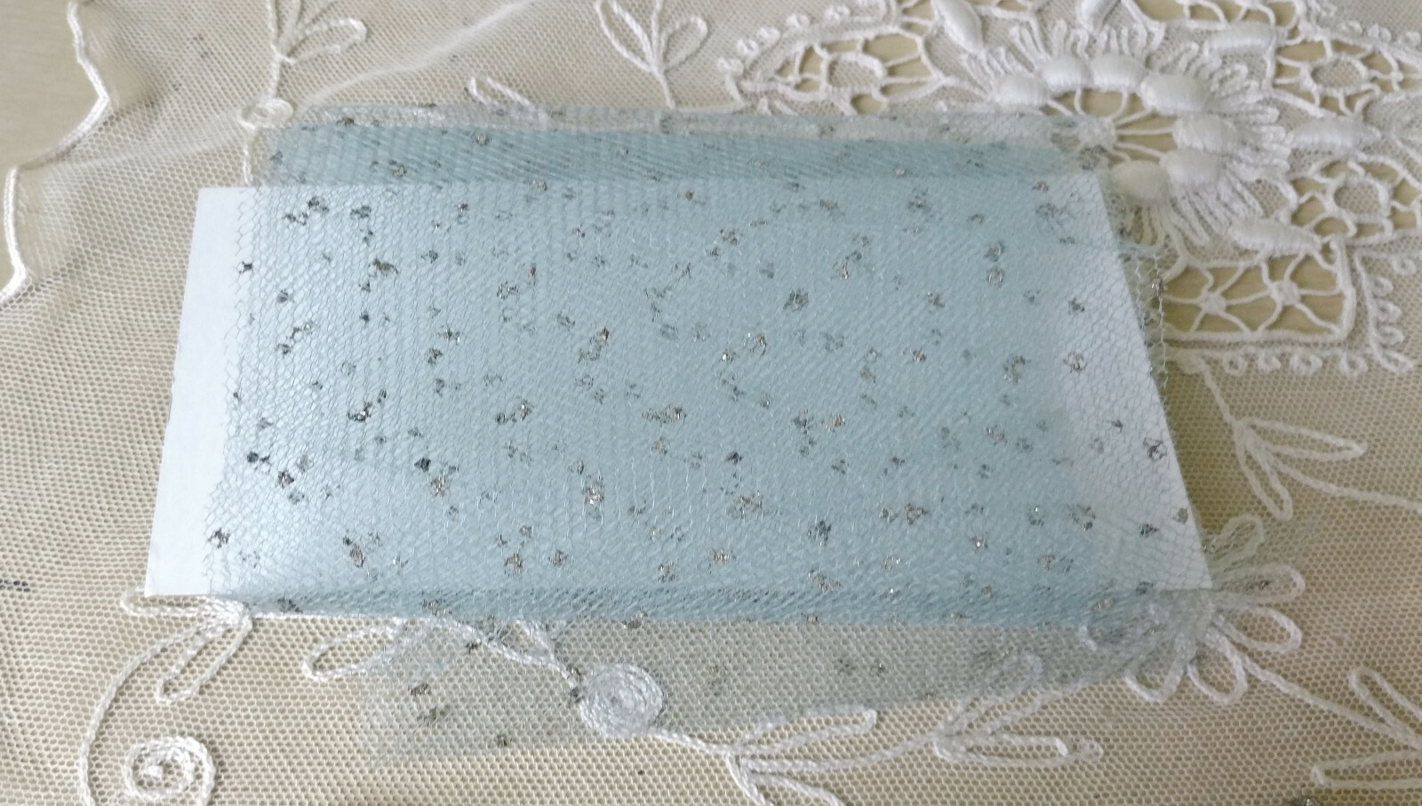 Vintage Pale Blue Tulle Glitter Dots Hat Netting Antique Millinery New Old Stock