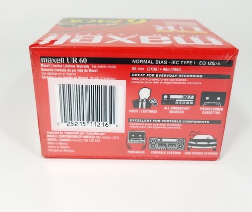 Pack of 6 Maxell Normal Bias UR60 UR-60 Standard Size Cassette - New - Sealed