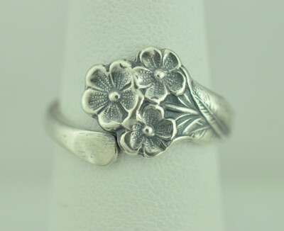 Solid 925 Sterling Silver Forget-Me-Not Flower Adjustable Spoon Ring