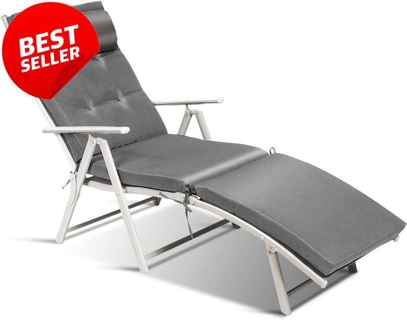 Outdoor Folding Chaise Lounge Chair 7 Position Recliner Cushion Pillow - US