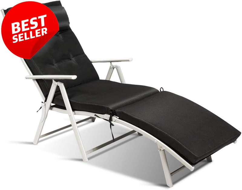 Outdoor Folding Chaise Lounge Recliner 7 Position Cushion Pillow Patio - US