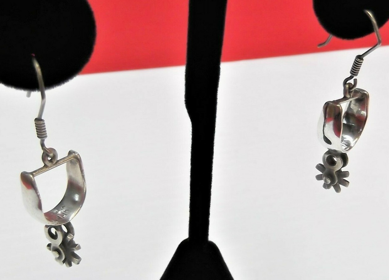 Stunning & Unique Artisan Signed Sterling Silver Stirrups w/Spurs Earrings NICE