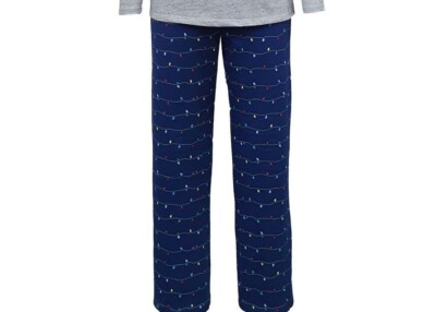 Family Pajamas Matching Girl's Holiday Lights Pajama Pant, Navy, Size 14-16