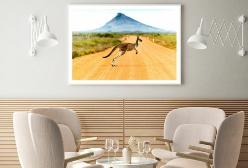 Kangaroo Crossing the Road View Print Premium Poster High Quality