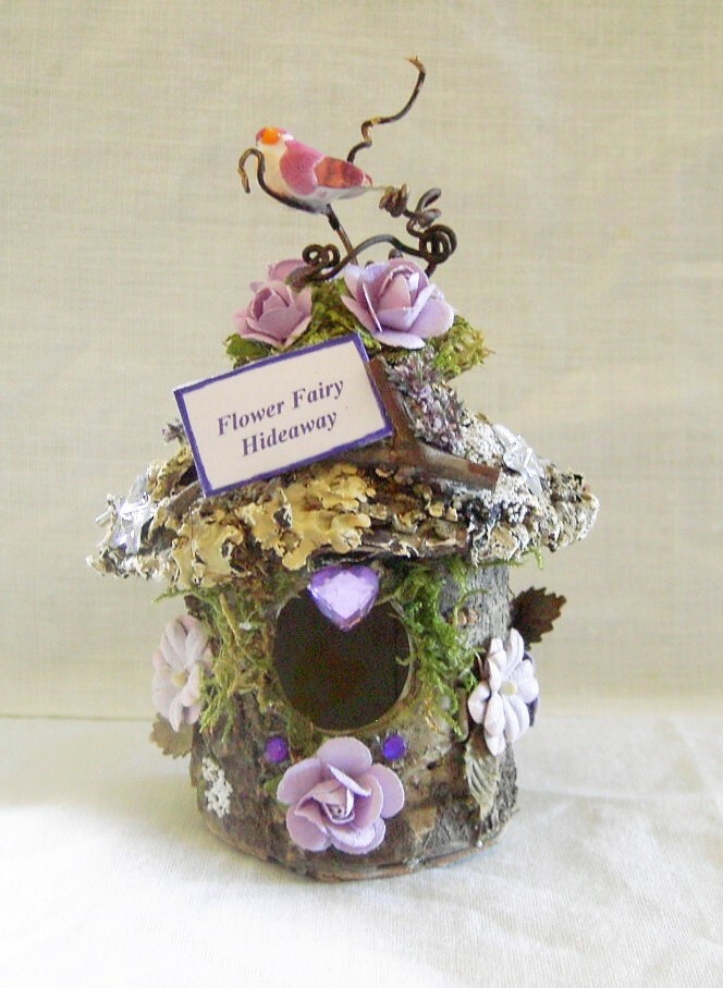 Fairy Garden Mini FLOWER FAIRY HIDEAWAY Moss LAVENDER ROSES Miniature DollHouse