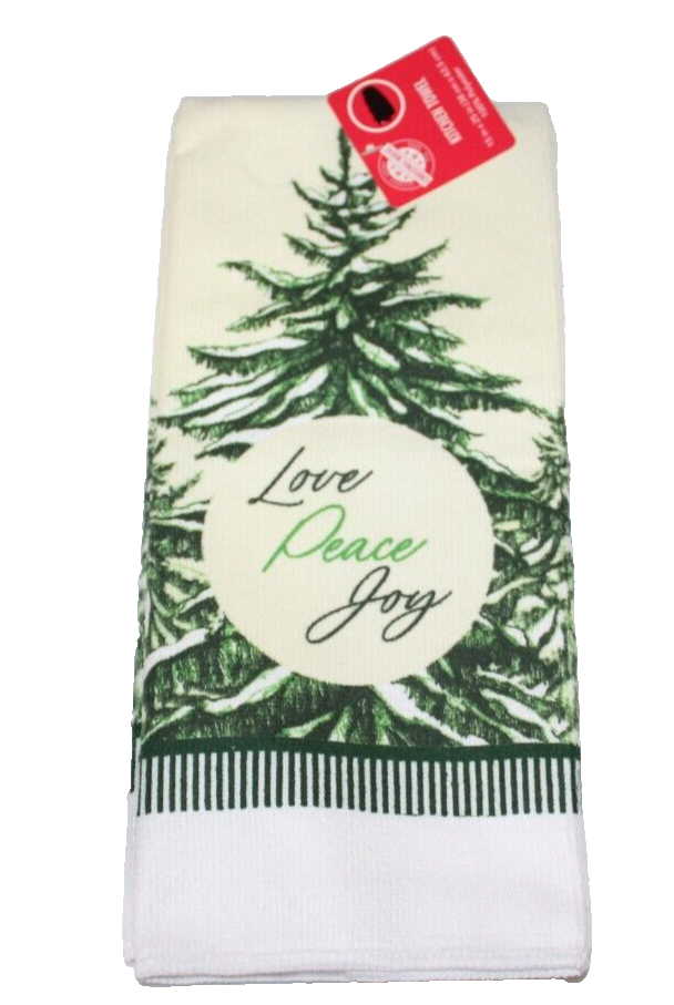 Love Peace Joy Christmas Kitchen Towel 15 x 25 Polyester Tree
