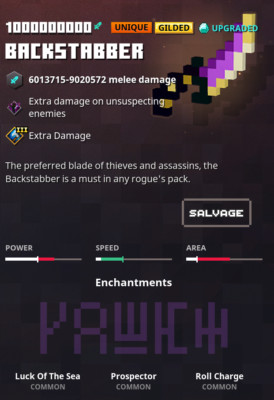 Minecraft Dungeons - BACKSTABBER UNIQUE GILDED *(Xbox) (PS5)(PS4) (Switch) (PC)*
