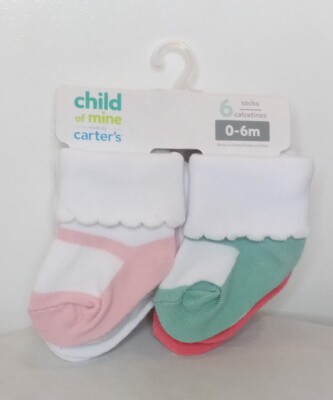 NEW Baby Girl's Cuff Socks Child of Mine by Carter's , 6 Pack, 0-6M Multi color 