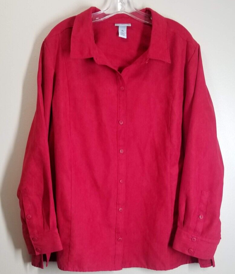 トップス Catherine Catherine's Shirt 3X Red Button Down Longsleeve Casual