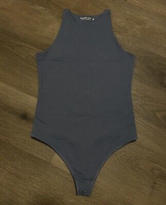NWOT Abercrombie & Fitch Bodysuit Soft AF Collection Gray Blue Sz Small Slimming
