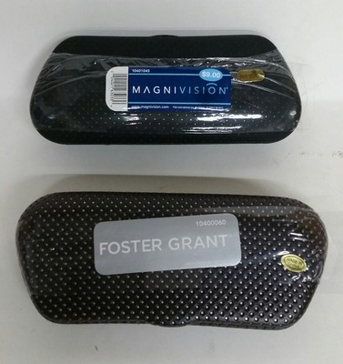 Lot of 2 Foster Grant Black V Shape Grooved Sun/Reading Glasses Hard Cases NEW