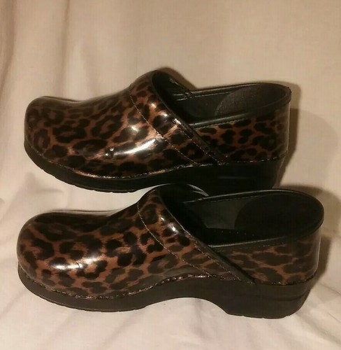 DANSKO Leopard Cheetah Animal Print Patent Leather Clog Size 41 10 10.5 11 Women