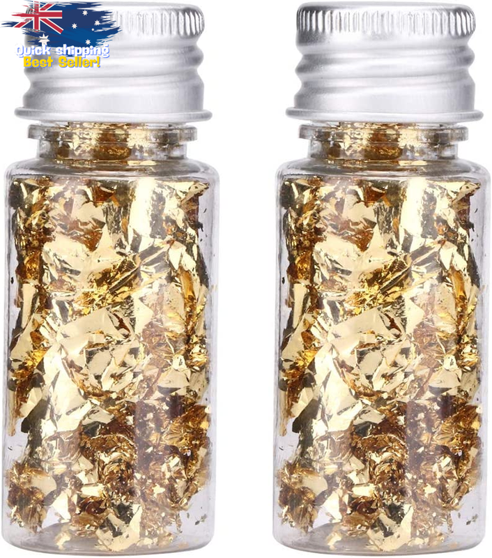 Gold Foil Flakes - 2 Bottles Metallic Gilding for Nails, Crafts & Decoration