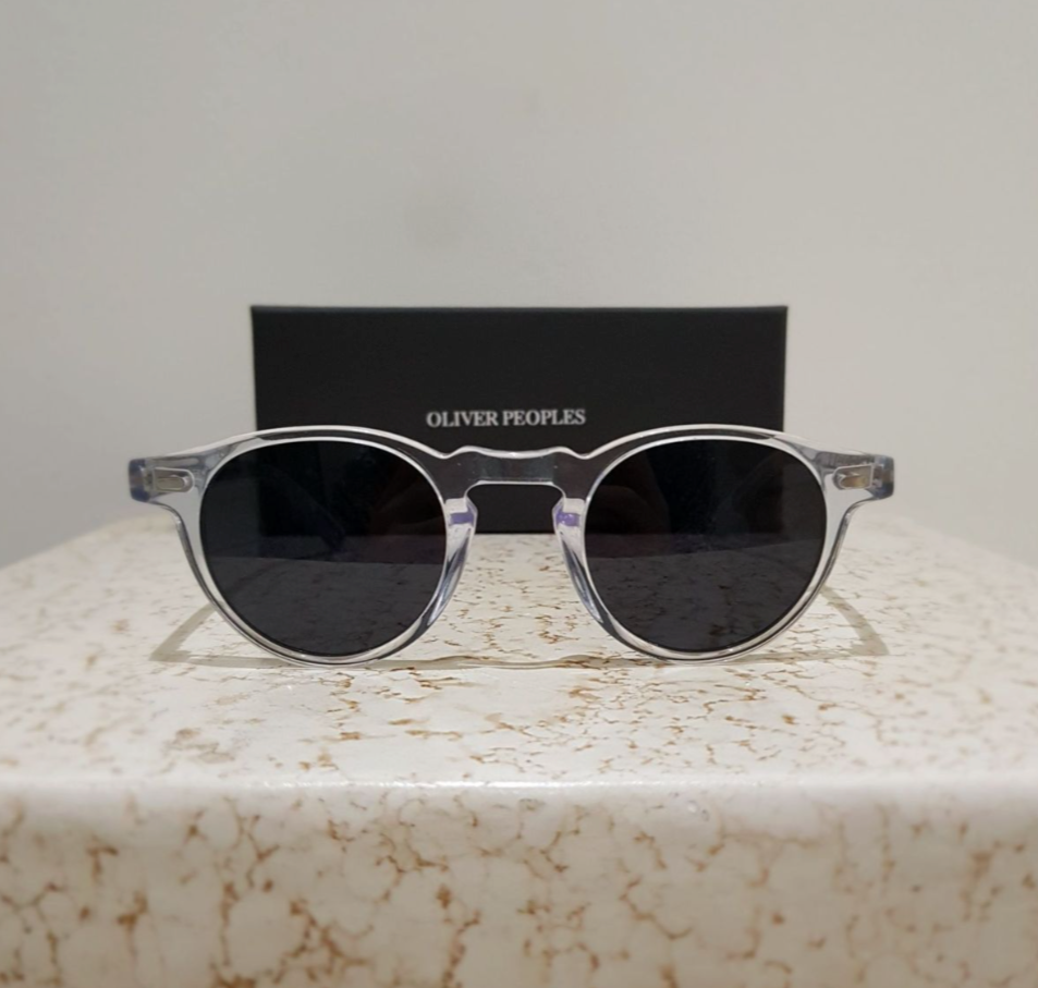 Pre-owned Oliver Peoples Gregory Peck Sun 47mm Crystal/blue Photochromic Msrp$487