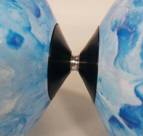 Blue Marbled Fixed Diabolo with wooden sticks - NEW Unbranded - Made in the USA