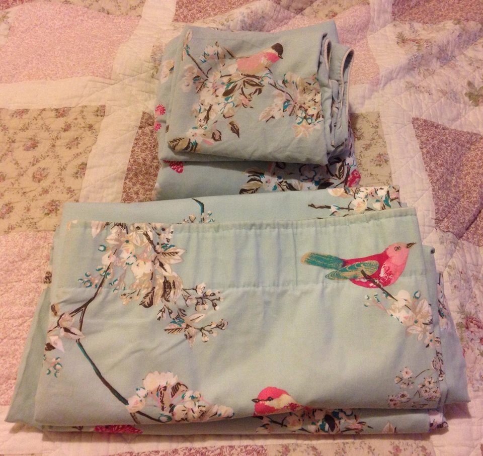 Dunelm Bird Duck Egg Double Duvet Set And Curtains In Banff