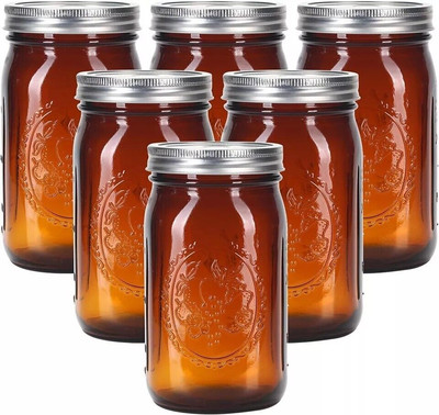 6 Pack Ball Amber Quart Mason Jars 32Oz Canning Glass Jars Fermenting Jam Lids