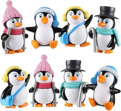 8 x Penguin Cake Topper Decorations Children's Birthday Christmas Winter Figures