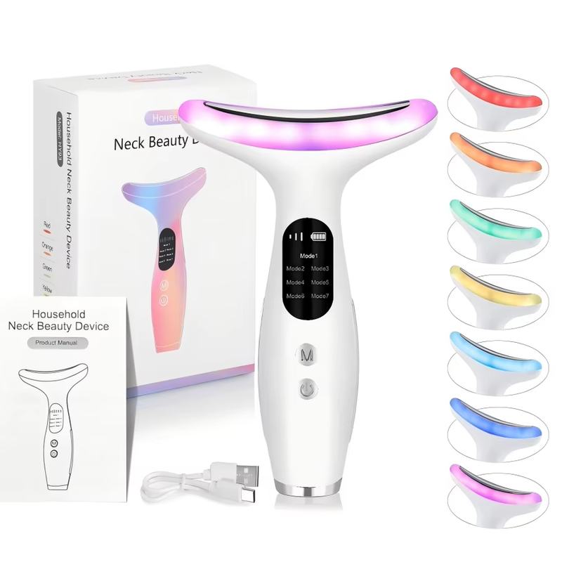 Portable 7 in 1 Neck Face Beauty Device Microcurrent Vibration Facial Massager f