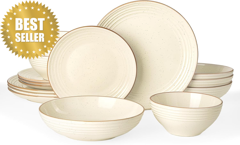 Jupiter Stoneware Dinnerware Sets with Pasta Bowls, Dishes for 4