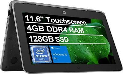 HP x360 Laptop 2-In-1 TouchScreen 11.6'' PC 4GB 128GB SSD Windows 10 Pro Active