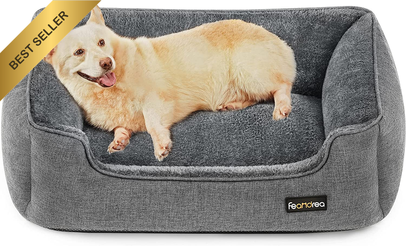 PGW11GG Dog Bed Linen Look Dog Basket Raised Edges Non-Slip Backing Removable Wa