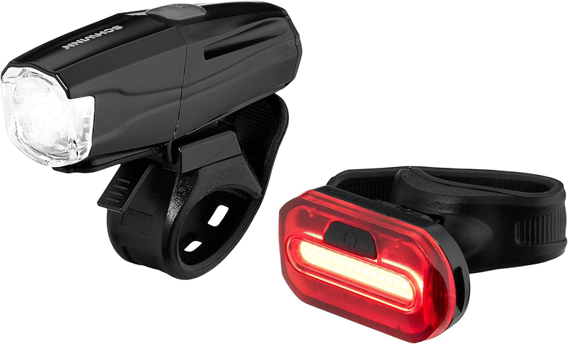 LED Bike Lights Set, USB Rechargeable Front Headlight and Battery-Operated Rear/