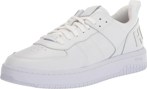 Pre-owned Hugo Boss Hugo Men's Back Logo Lace Up Sneakers In Ultra White