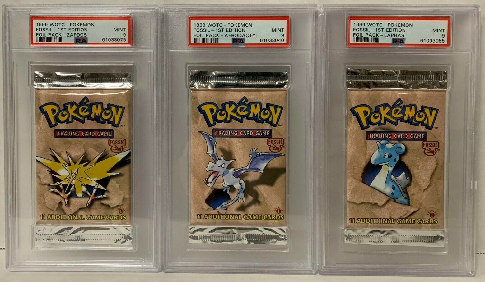 PSA 9 POKEMON FOSSIL FIRST EDITION BOOSTER PACK SET AERODACTYL