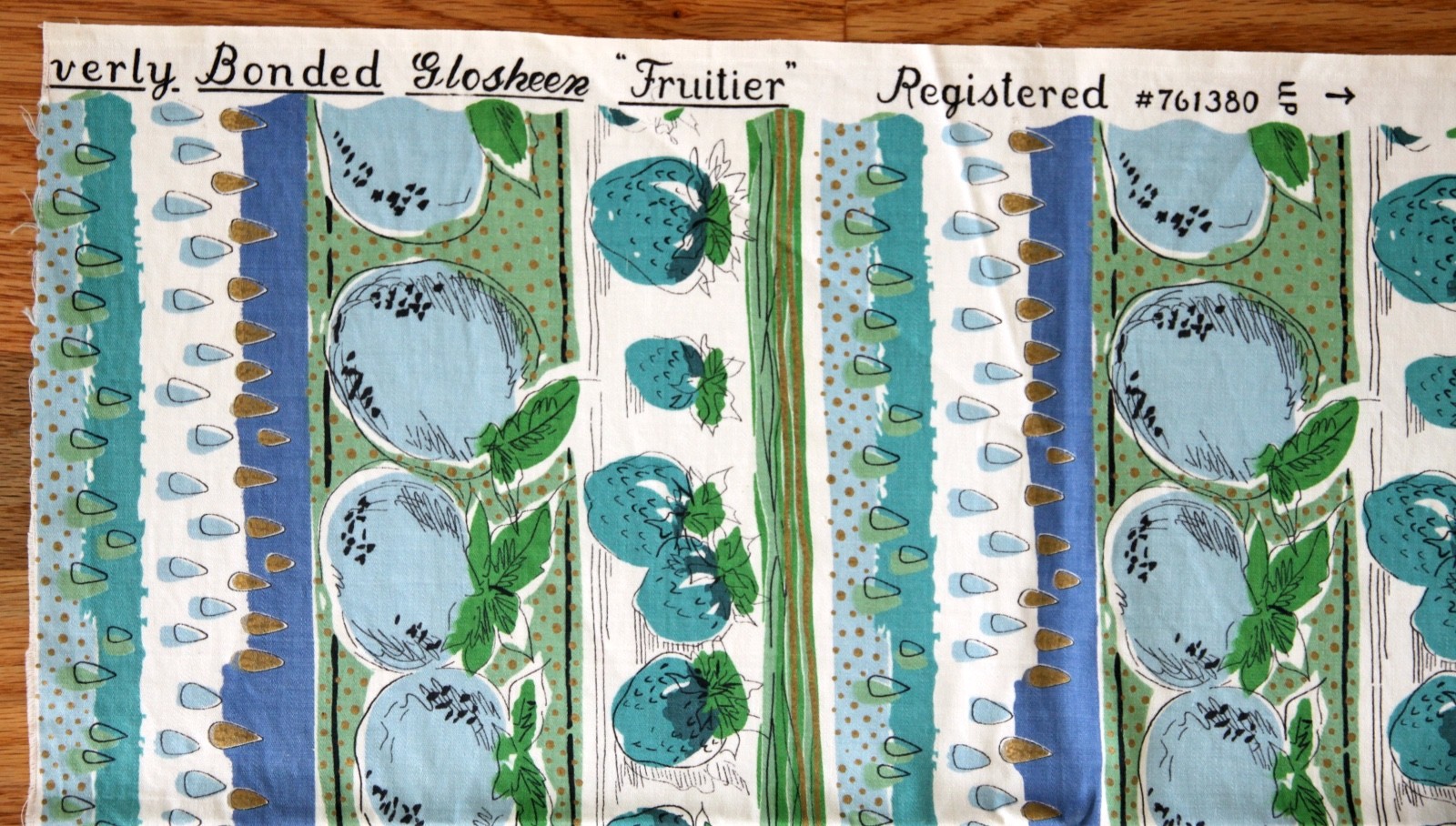 1950's Elsa Schiaparrelli Waverly Fruitier Fabric Abstract Fruit Blue