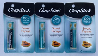 Lot of 3 ChapStick SWEET PAPAYA Lip Balm 100% Natural Lip Butter