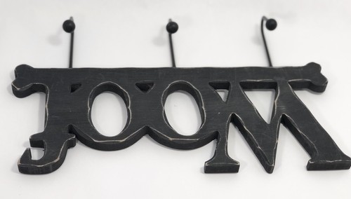 LEASH HOLDER HOOKS Distressed Black Wood Carved 