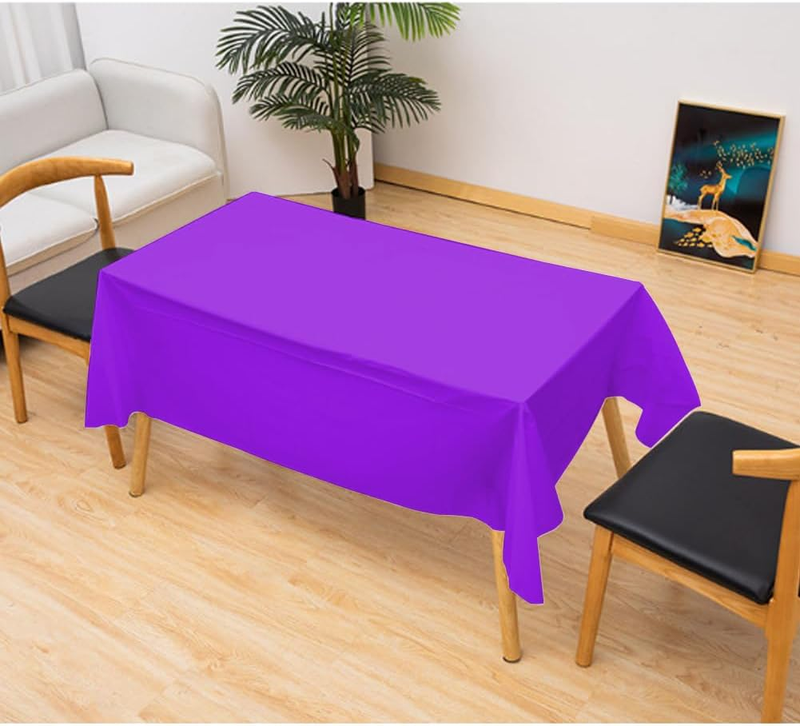 Plastic Purple Tablecloth, 2 Pack Disposable Table Cover for Rectangle Table, Di
