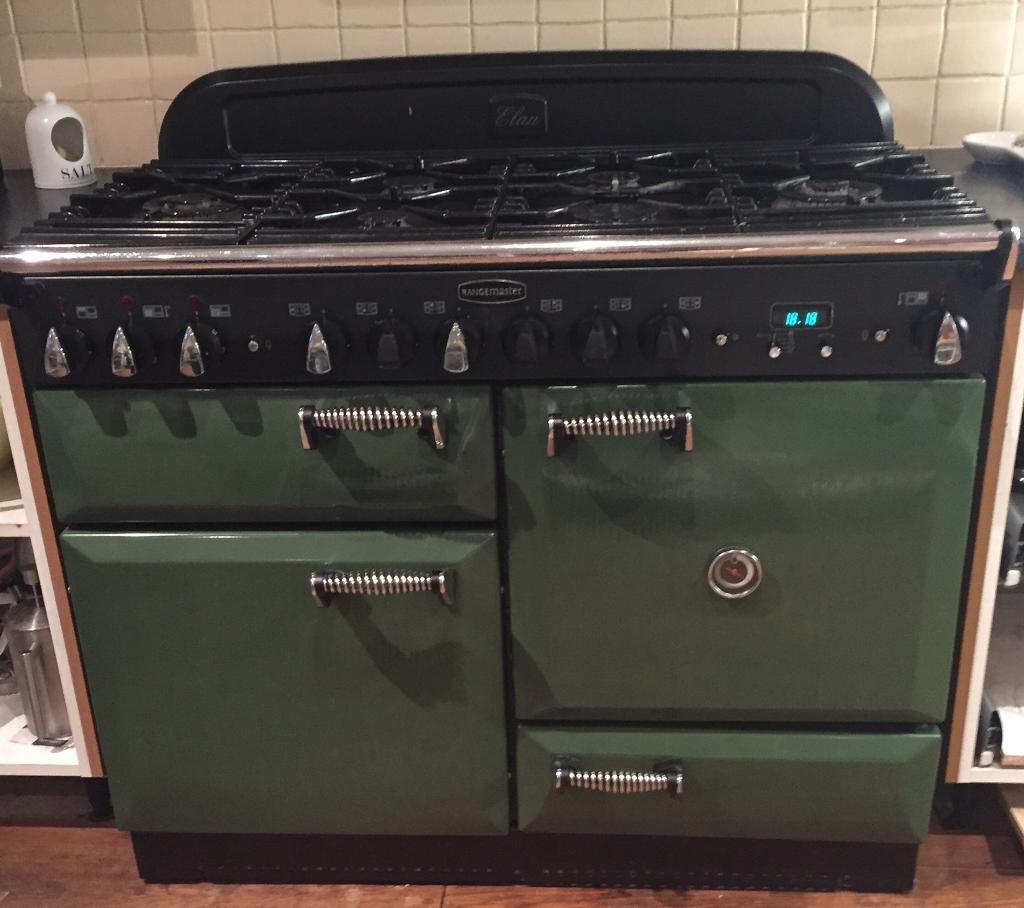 Rangemaster Elan 110 Dual Fuel Range Cooker Olive Green in