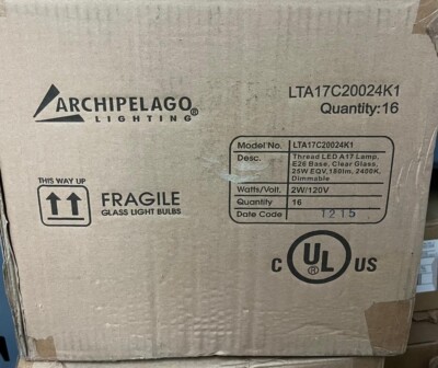 ARCHIPELAGO LTA17C20024K1 2W/120V THREAD LED A 17 LAMP E 26 BASE CLEAR GLASS