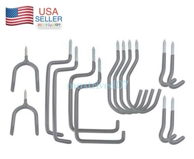 14 Pcs Steel Storage Garage Tools Organizer Wall Ceiling Mount Hooks Hanger Set