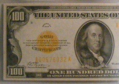 1928 $100 Gold Certificate   AA Block  Fr#2405    PMG 55 About Uncirculated