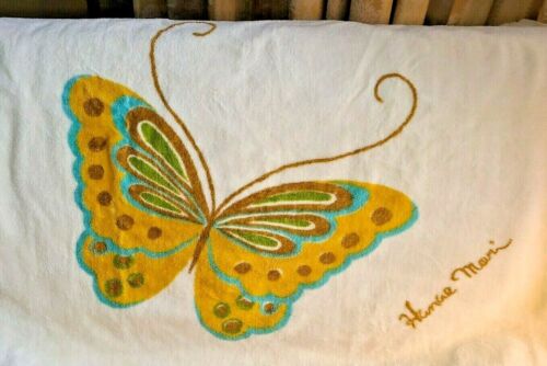 Hanae Mori Martex VTG Butterfly Bath 30x48"  Towel Oversized Velour Cotton 1976