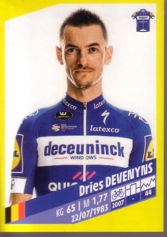 Sticker Panini Tour De France 2019 Dries Devenyns Deceuninck Quick Step # 114