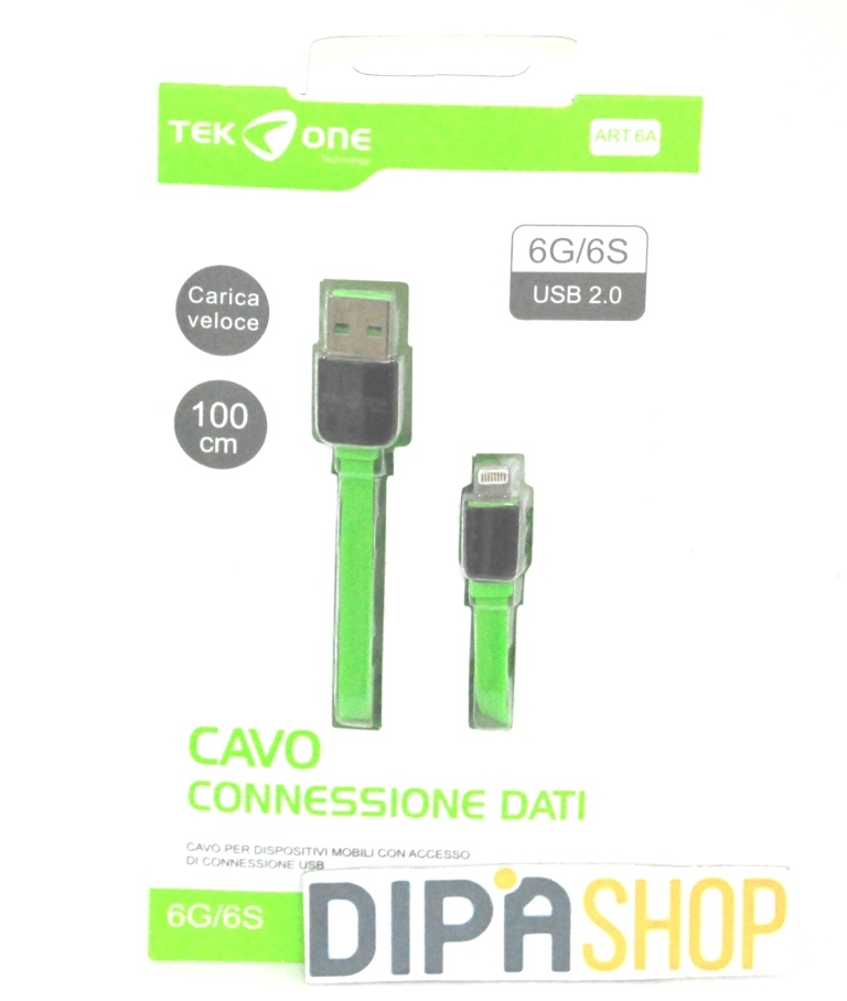 Cavo Usb TeKone 6A Dati Ricarica Piatto Per Apple Iphone 6 6s 1m Verde hsb