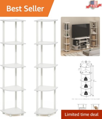 Contemporary Corner Display Rack Set - Space-Saving Shelving Unit, White/White