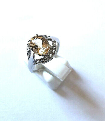 Champagner Quarz Silber-Ring mit weißen Topas- Echte Edelsteine im tollen Design