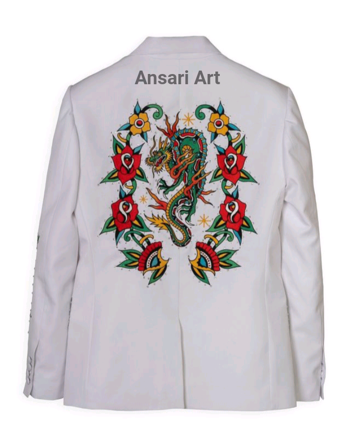 Pre-owned Art Men White Cotton 2pc Bespoke Country Western Suit Vintage Dragon's Suite Outfits