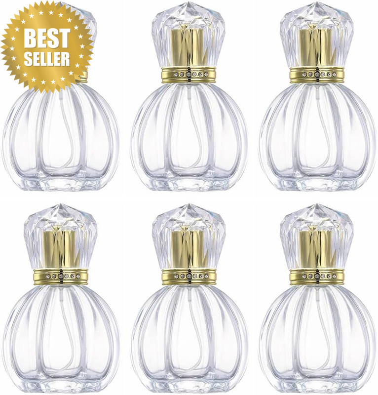 6 Pcs 50ML Glass Perfume Bottles, Pumpkin-Shaped Perfume Dispensing Bottles, Des