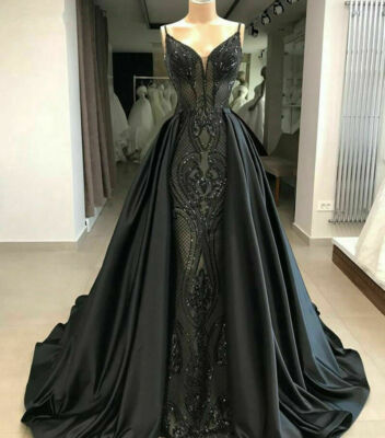 Mermaid style prom top dress with train