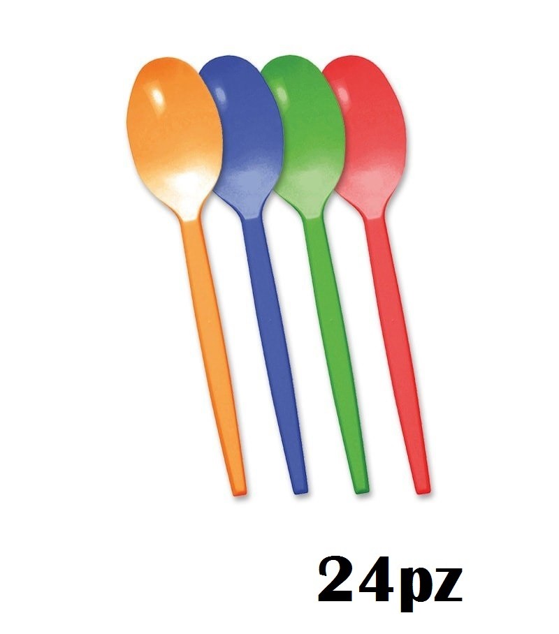 Set 24 Pezzi Cucchiai In Plastica Colorati Feste Compleanni Party dfh